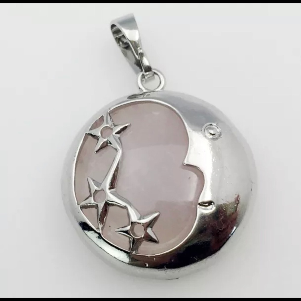 Rose Quartz Crystal Silver 925 Moon Star Necklace - Picture 6 of 12